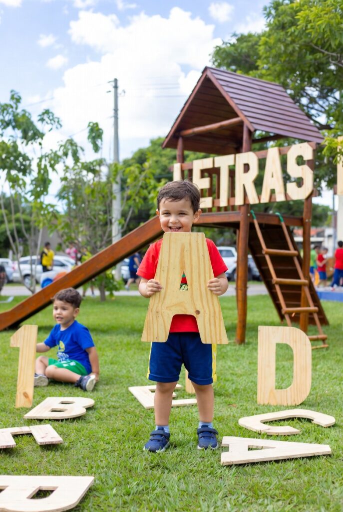 Criança em processo de alfabetização e aprendizado lúdico