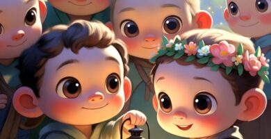 Criança usando a imaginação com personagens fantásticos