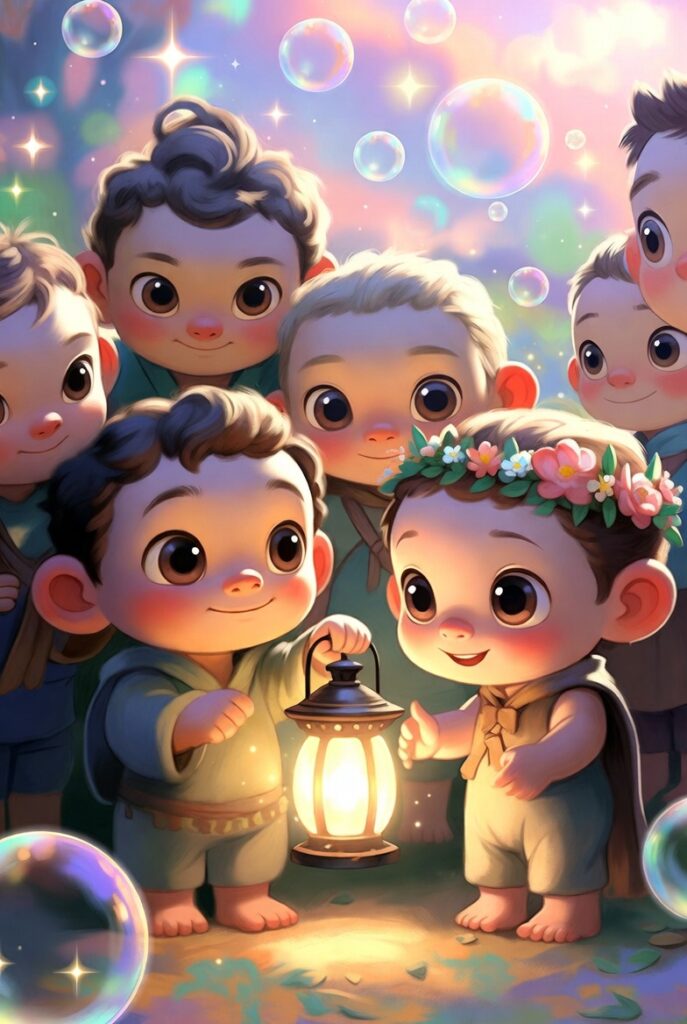 Criança usando a imaginação com personagens fantásticos