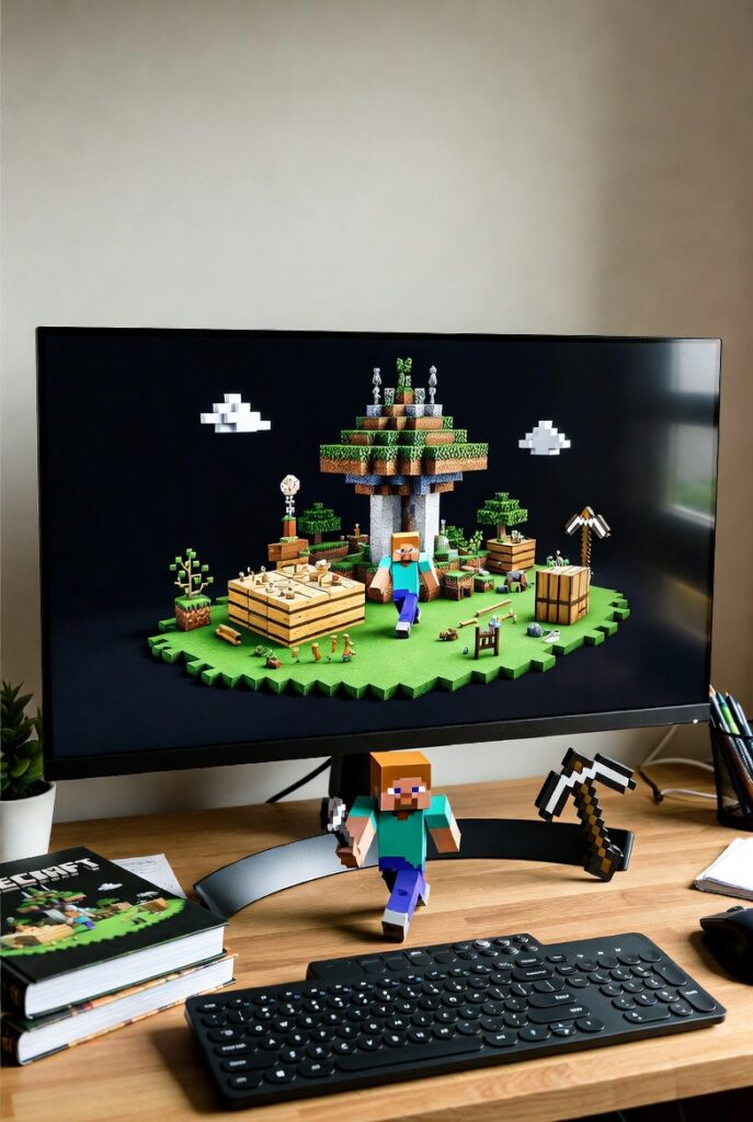 Decoração de festa Minecraft simples com blocos e personagens do jogo