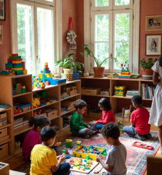 Quarto montessoriano com móveis baixos para autonomia infantil