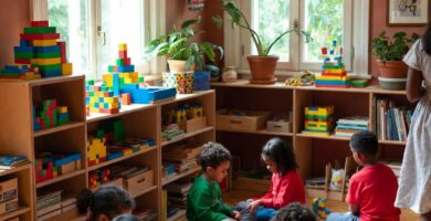 Quarto montessoriano com móveis baixos para autonomia infantil